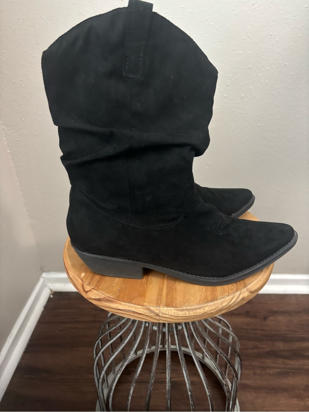 Style & Co. Black Suede Mid-Calf Western Heeled Boots